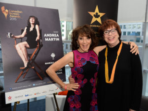 Helga Stephenson, CEO, Academy of Canadian Cinema & Television (right) Andrea Martin host of Academy’s 2015 Canadian Screen Awards (left)
